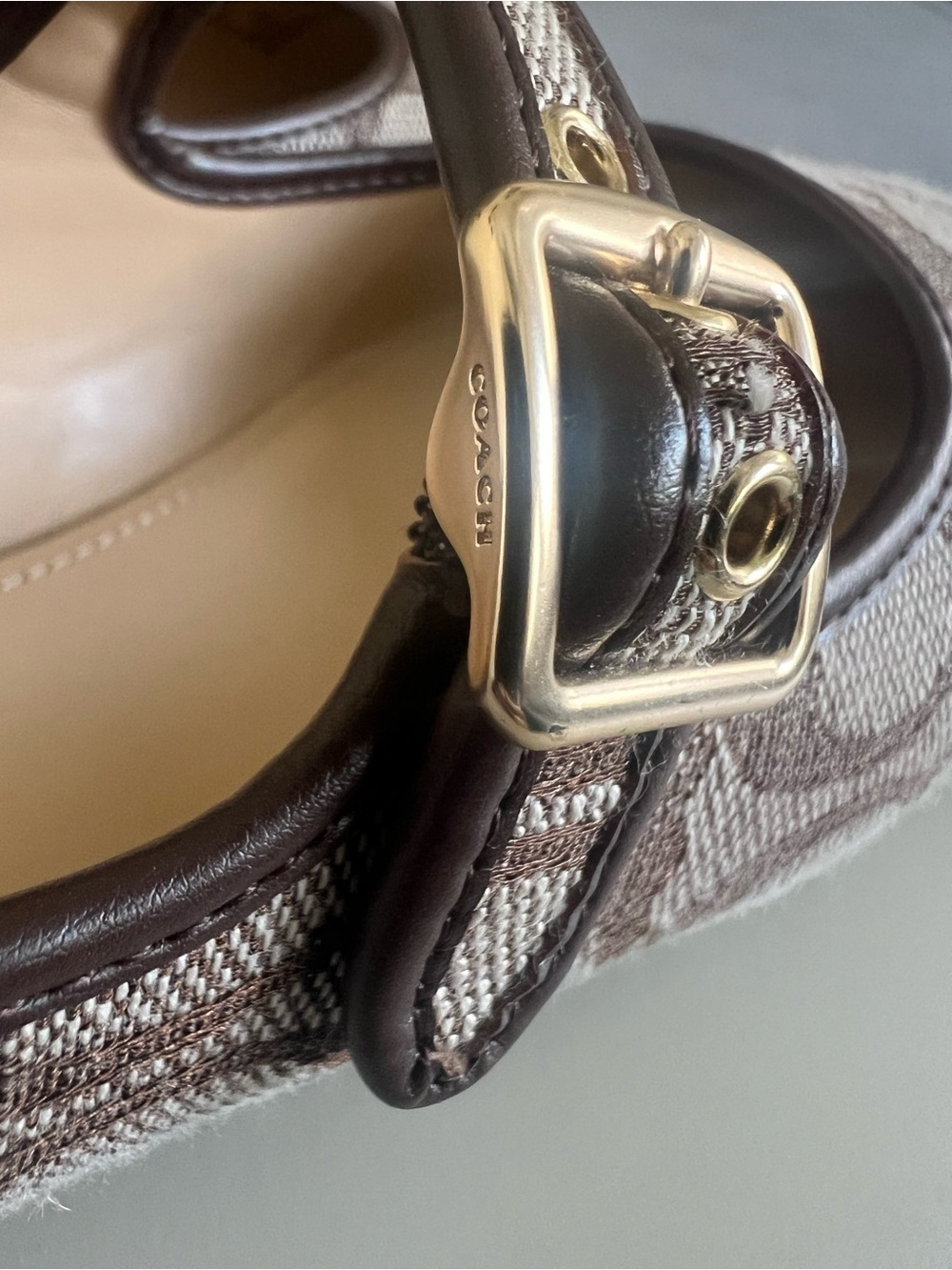Coach Brown Signature Canvas Mary Jane Flats with Gold Buckle - Picture 8 of 9